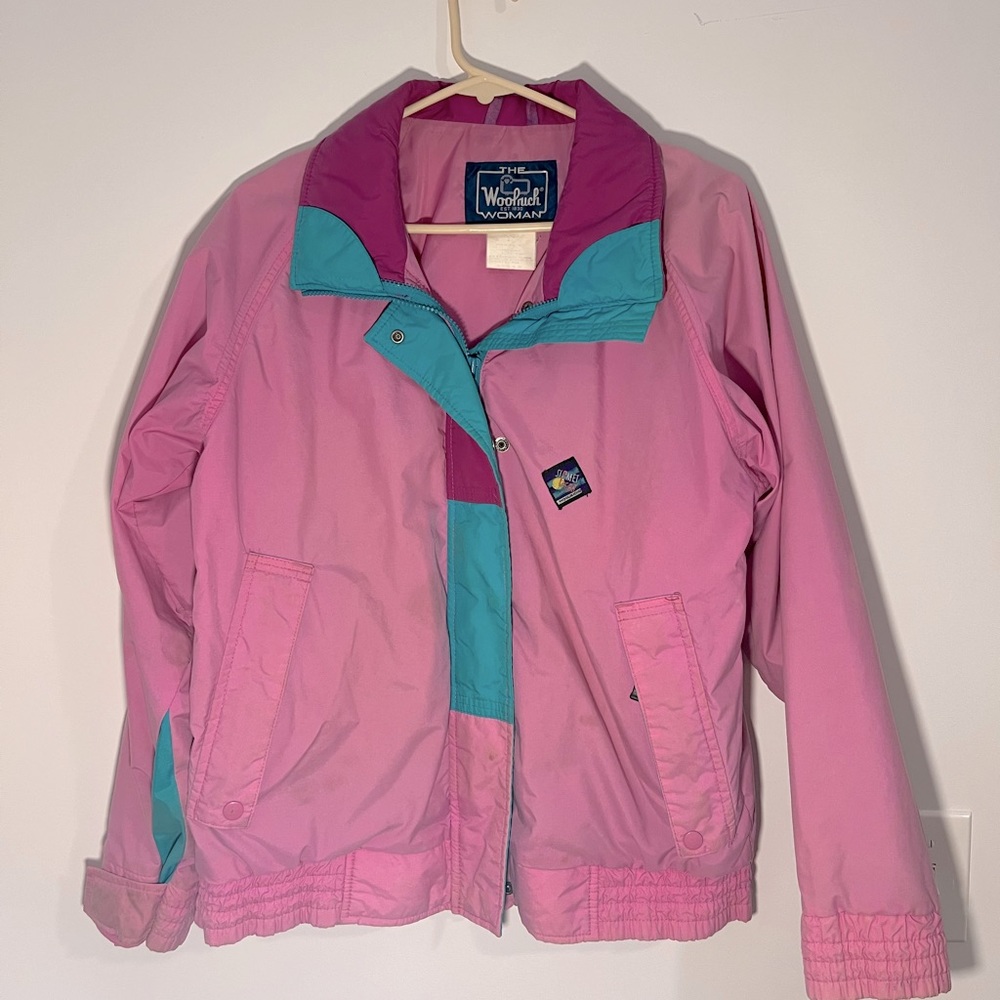 Vtg 90s Women's Woolrich Sigmet Gear Nylon Jacket Pink Green Color Block Size S